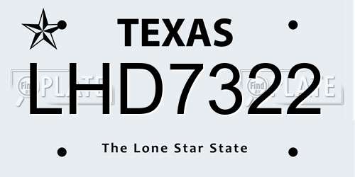 LHD7322 Texas License Plate