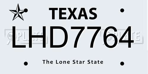 LHD7764 Texas License Plate