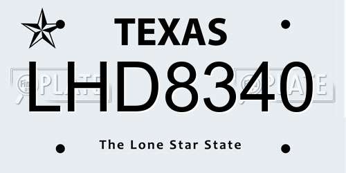 LHD8340 Texas License Plate