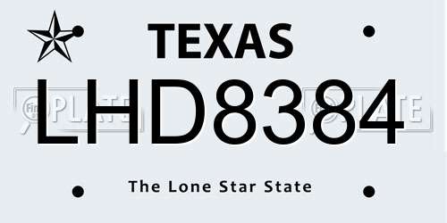 LHD8384 Texas License Plate