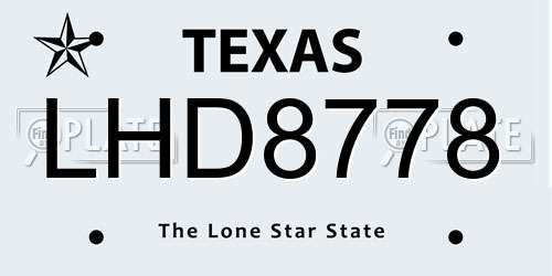 LHD8778 Texas License Plate