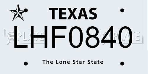 LHF0840 Texas License Plate