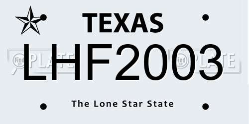 LHF2003 Texas License Plate