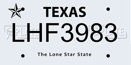 LHF3983 Texas License Plate