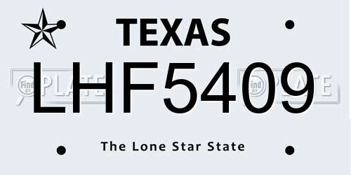 LHF5409 Texas License Plate