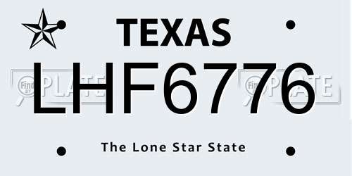 LHF6776 Texas License Plate