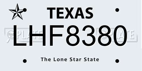 LHF8380 Texas License Plate