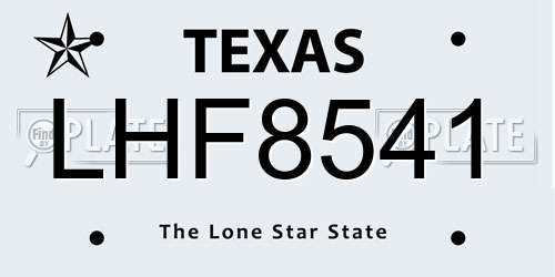 LHF8541 Texas License Plate