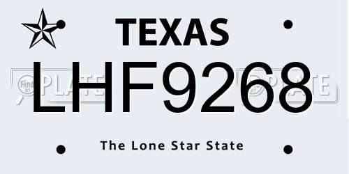 LHF9268 Texas License Plate