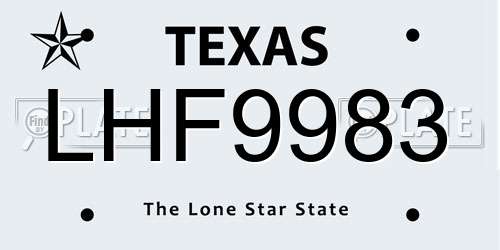 LHF9983 Texas License Plate