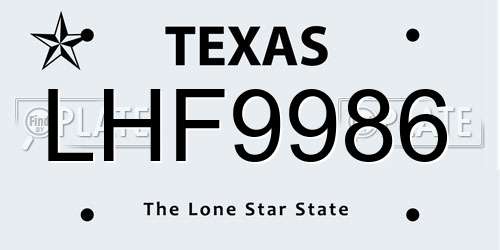 LHF9986 Texas License Plate
