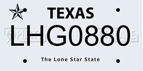 LHG0880 Texas License Plate