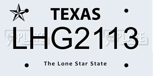 LHG2113 Texas License Plate