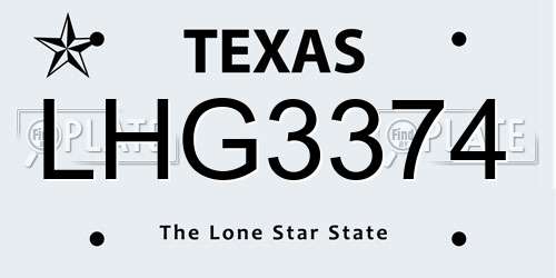 LHG3374 Texas License Plate