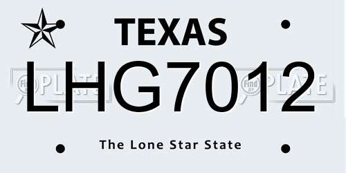 LHG7012 Texas License Plate