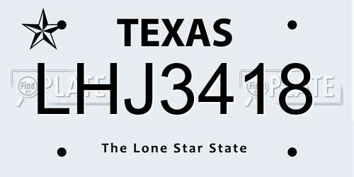 LHJ3418 Texas License Plate