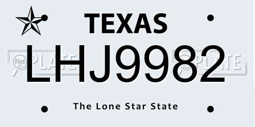 LHJ9982 Texas License Plate
