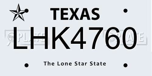 LHK4760 Texas License Plate