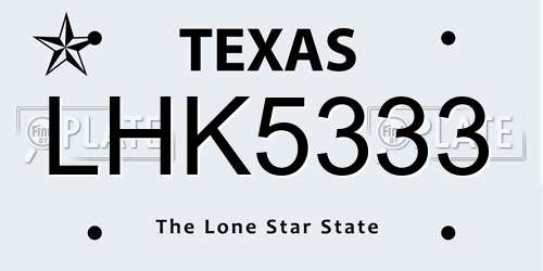 LHK5333 Texas License Plate