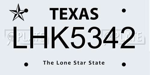 LHK5342 Texas License Plate