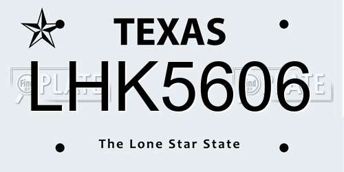 LHK5606 Texas License Plate