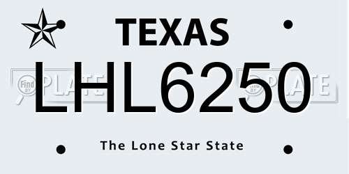 LHL6250 Texas License Plate