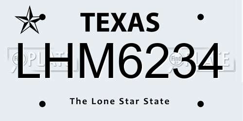 LHM6234 Texas License Plate