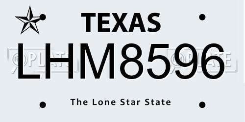 LHM8596 Texas License Plate