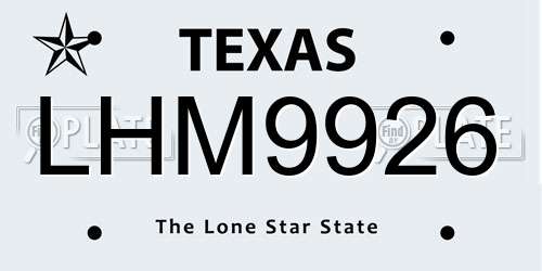 LHM9926 Texas License Plate