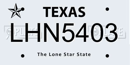 LHN5403 Texas License Plate