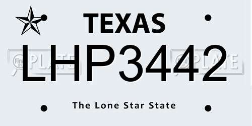 LHP3442 Texas License Plate