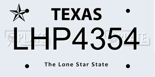 LHP4354 Texas License Plate