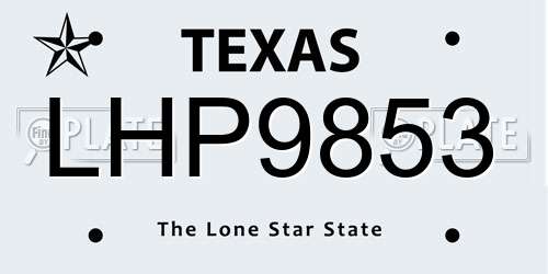 LHP9853 Texas License Plate