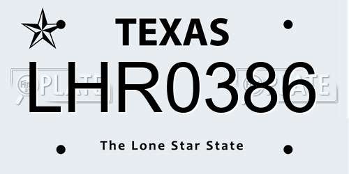 LHR0386 Texas License Plate