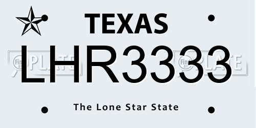 LHR3333 Texas License Plate