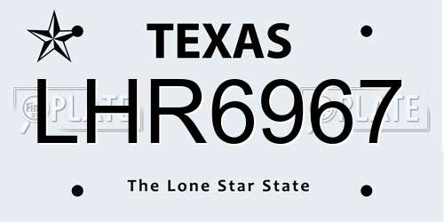 LHR6967 Texas License Plate