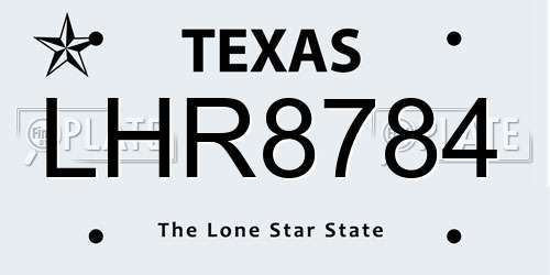 LHR8784 Texas License Plate