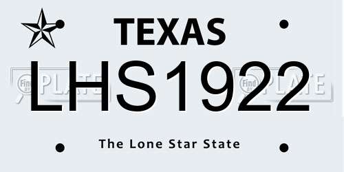 LHS1922 Texas License Plate