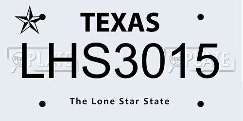 LHS3015 Texas License Plate
