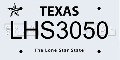 LHS3050 Texas License Plate