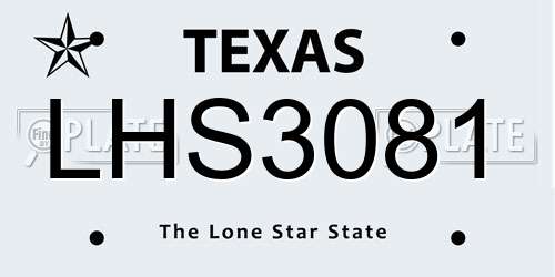 LHS3081 Texas License Plate