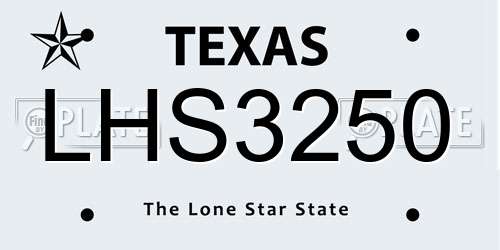 LHS3250 Texas License Plate