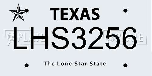 LHS3256 Texas License Plate
