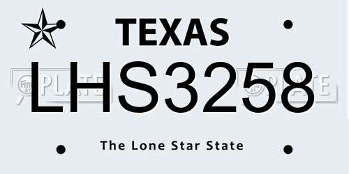 LHS3258 Texas License Plate