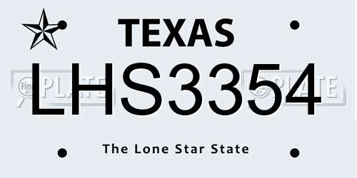 LHS3354 Texas License Plate