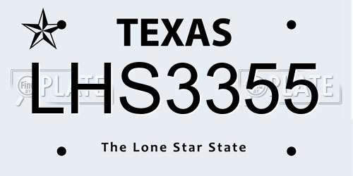 LHS3355 Texas License Plate