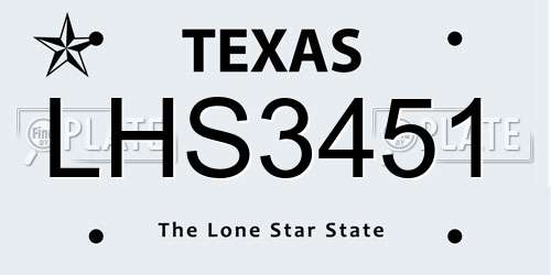 LHS3451 Texas License Plate