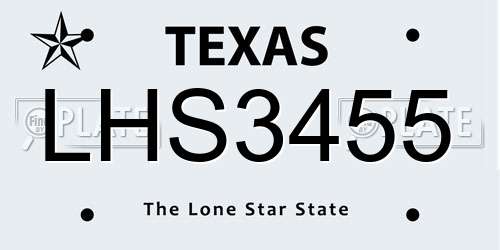 LHS3455 Texas License Plate