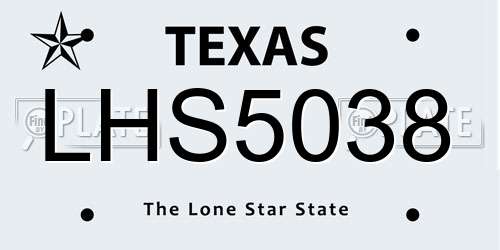 LHS5038 Texas License Plate