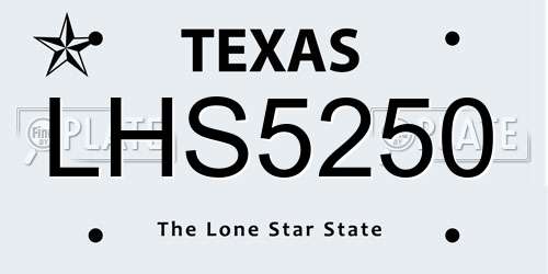 LHS5250 Texas License Plate
